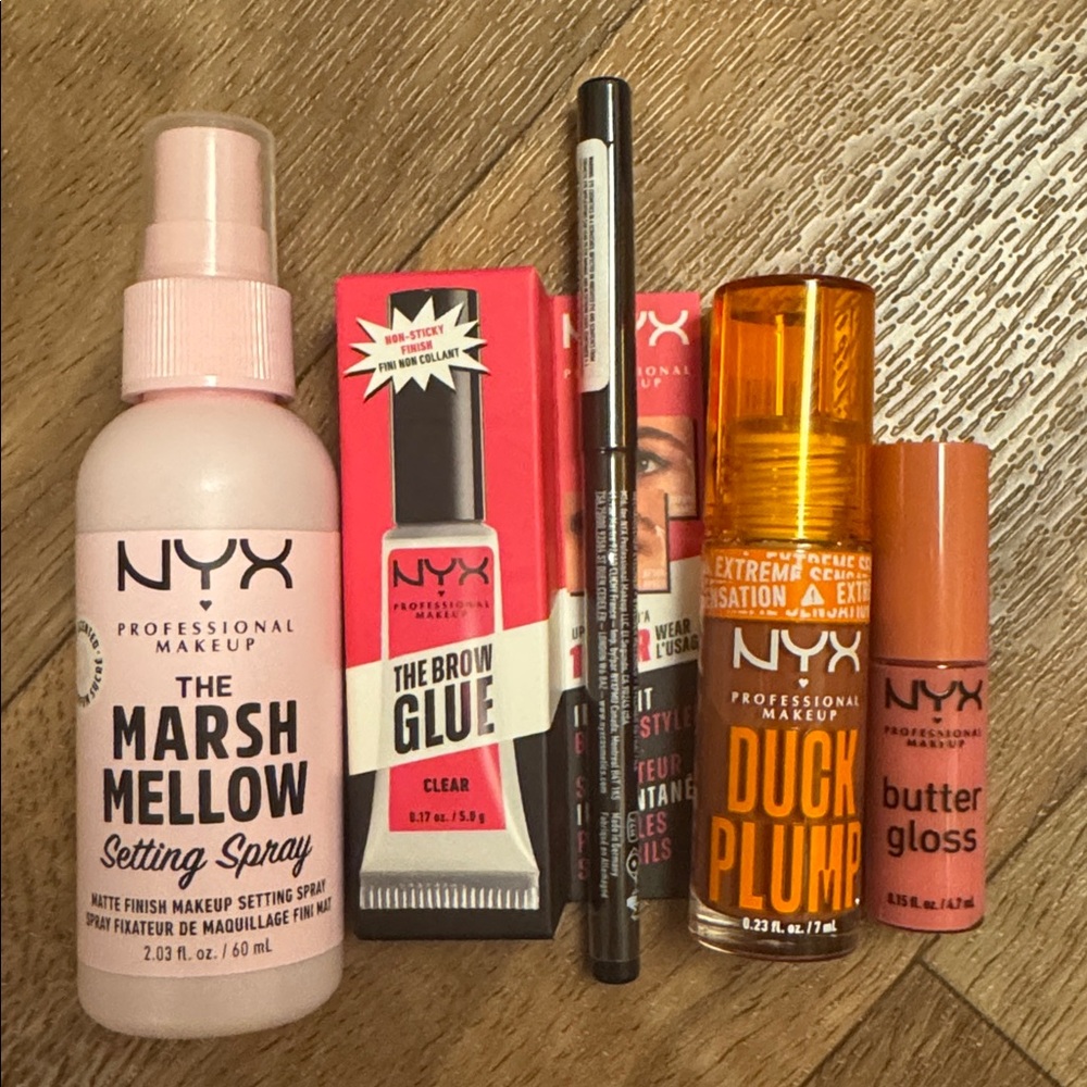 NYX Makeup Collection with Marshmellow Spray, Butter Gloss and the brow glue